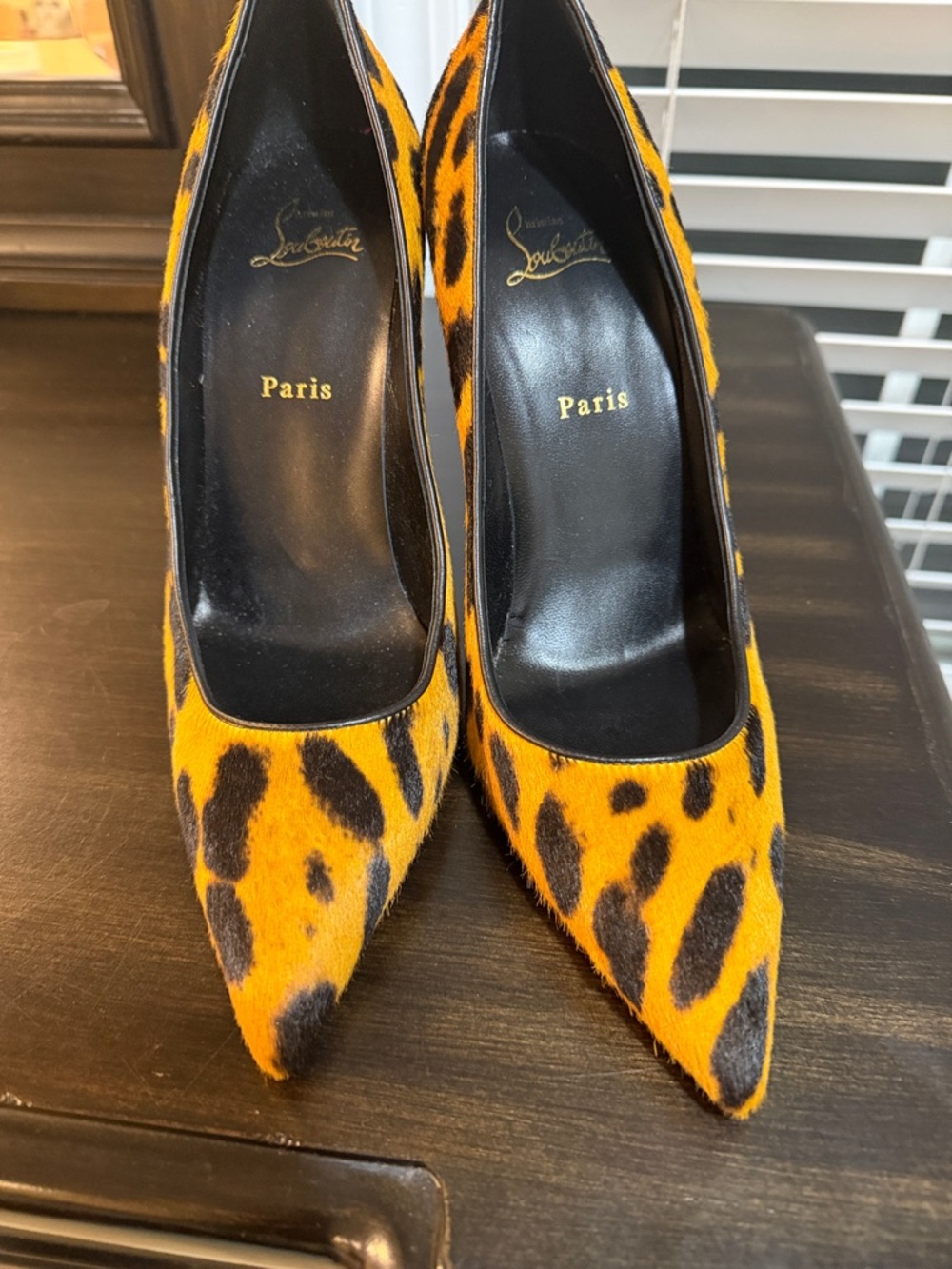 Christian Louboutin Orange and Black Leopard-Print Pointed Toe Pumps